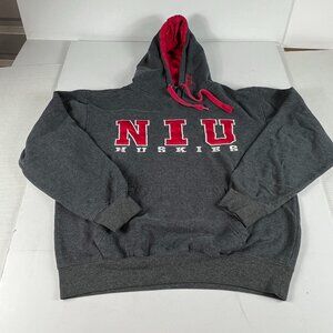 NIU Northern Illinois Huskies Sweatshirt Large Dark Grey & Red Faded Hoodie